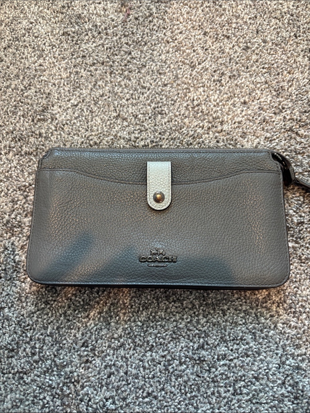 Coach Gray Pebbled Leather Wrist Pouch with Silver Snap